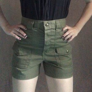 High rise army green shorts